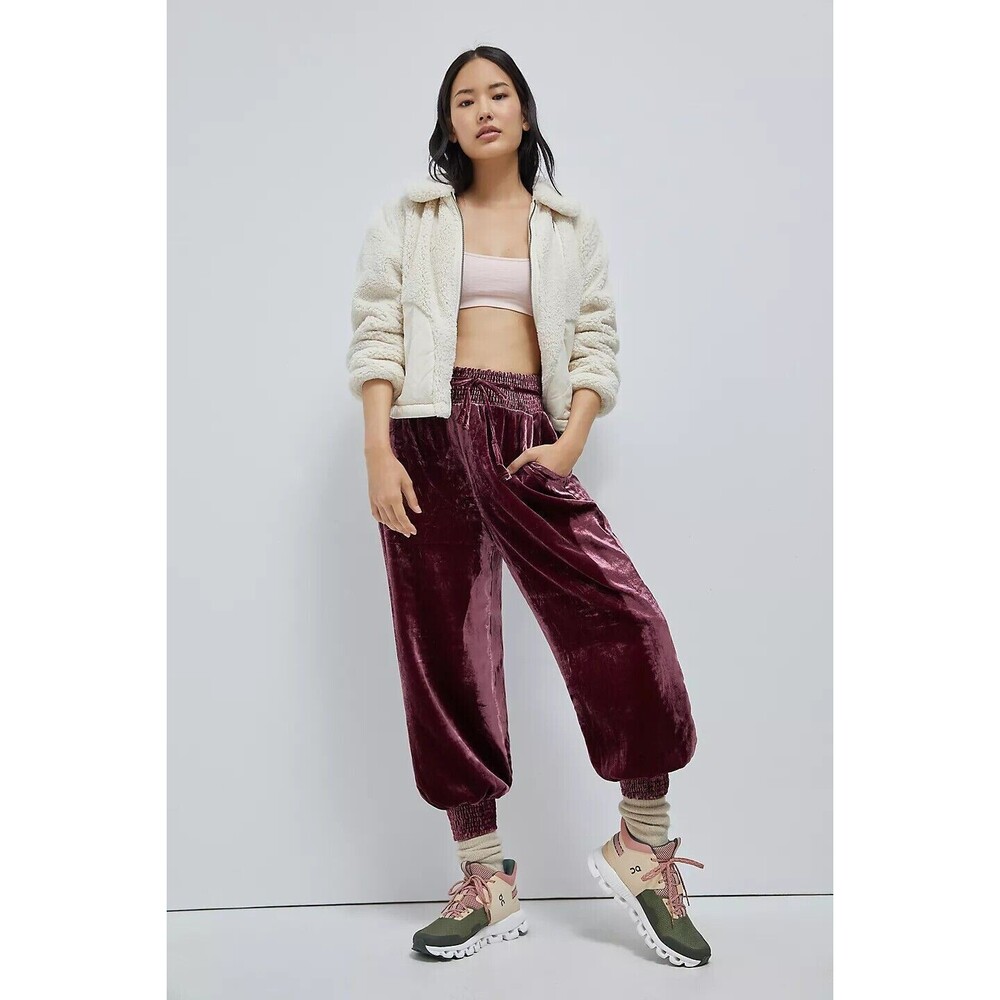 NWT Anthropologie Gloria Velvet Joggers Bordeaux Pants Boho Streetwear Goth XS